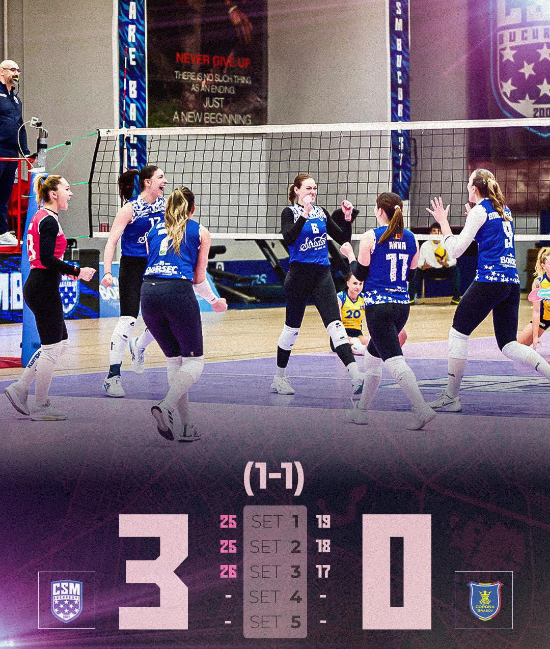CSM Bucuresti se confrunta cu Corona Brasov si egalizeaza seria din sferturile Diviziei A1 la volei feminin