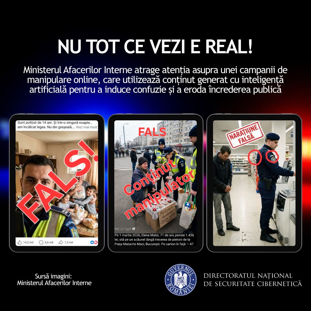 Campanie de influencare cu personaje AI prezentate ca politisti sau jandarmi DNSC Exploateaza emotiile