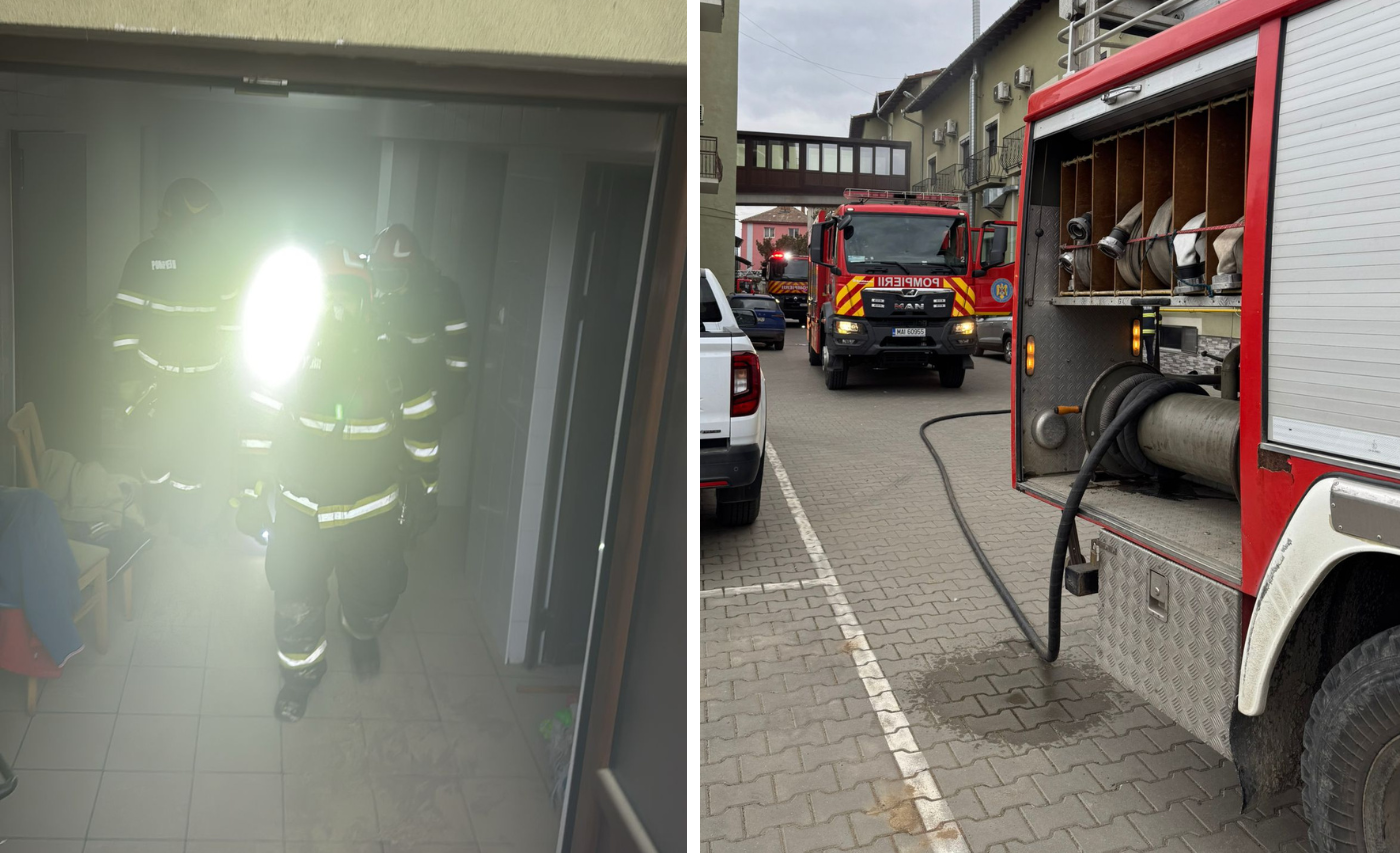 Incendiu la un hotel din Campia Turzii Flacarile au pornit de la un aparat din bucatarie Interventie de urgenta a echipajelor SMURD in curs de desfasurare