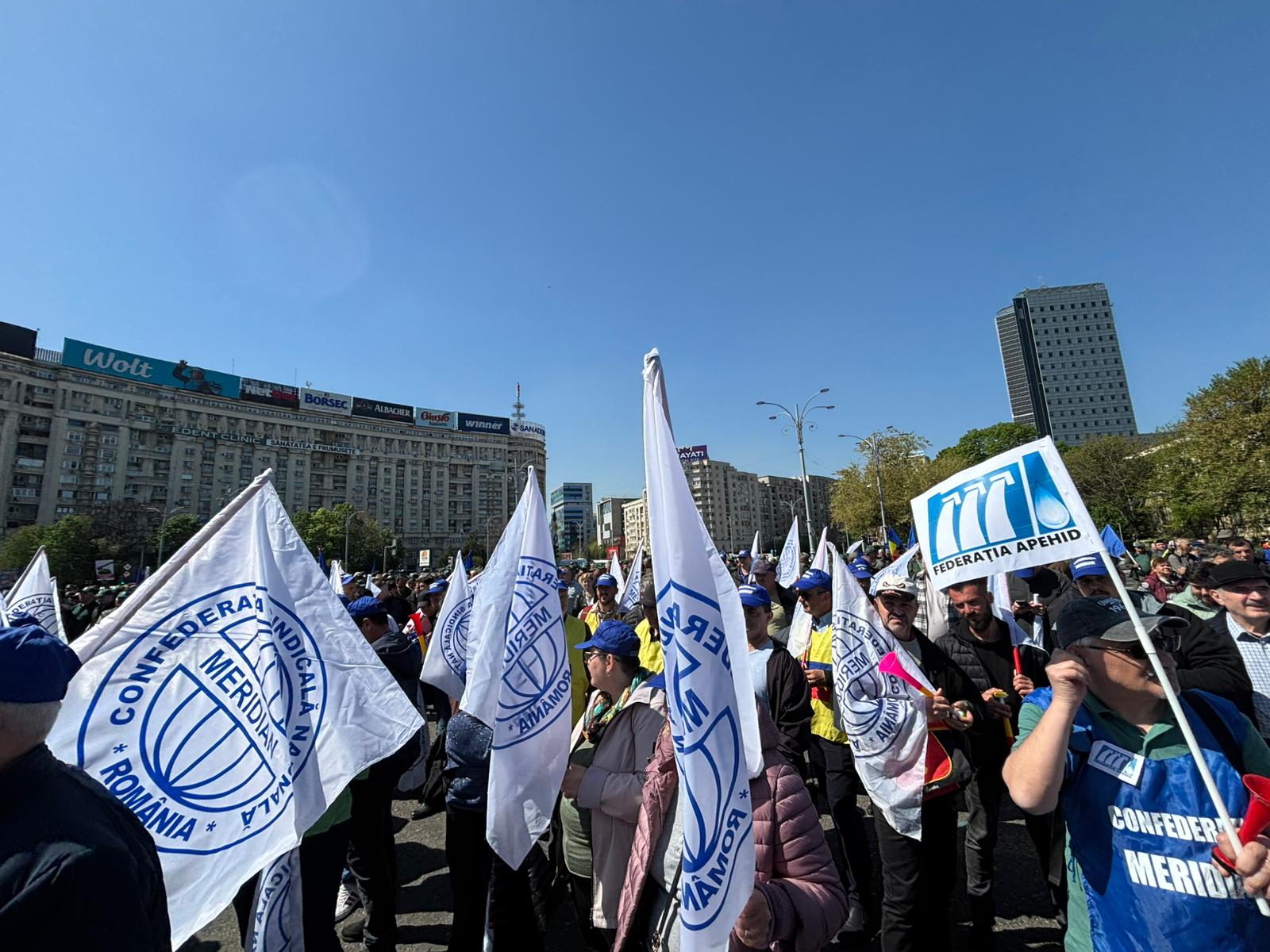 Protest organizat de Confederatia Meridian Sute de sindicalisti s au strans in Piata Victoriei
