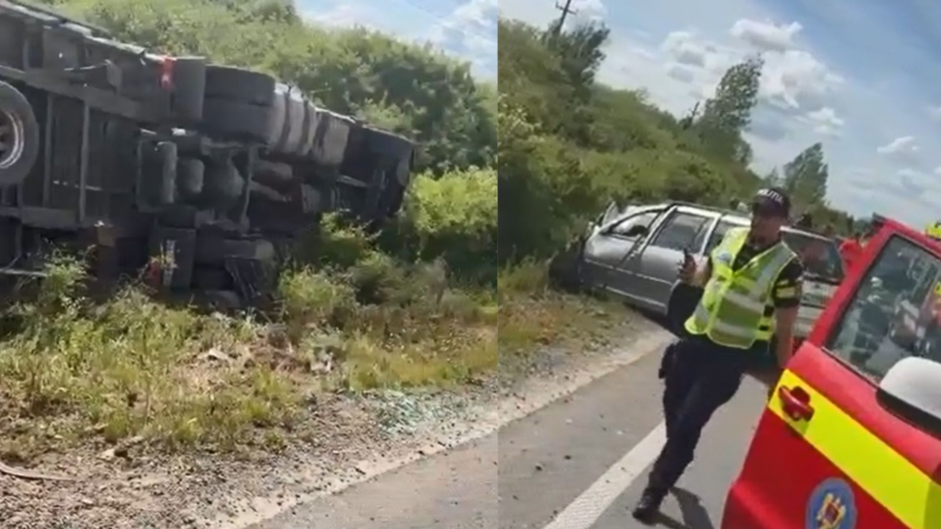 Accident in Timis un autotren s a rasturnat pe drum iar un barbat a murit