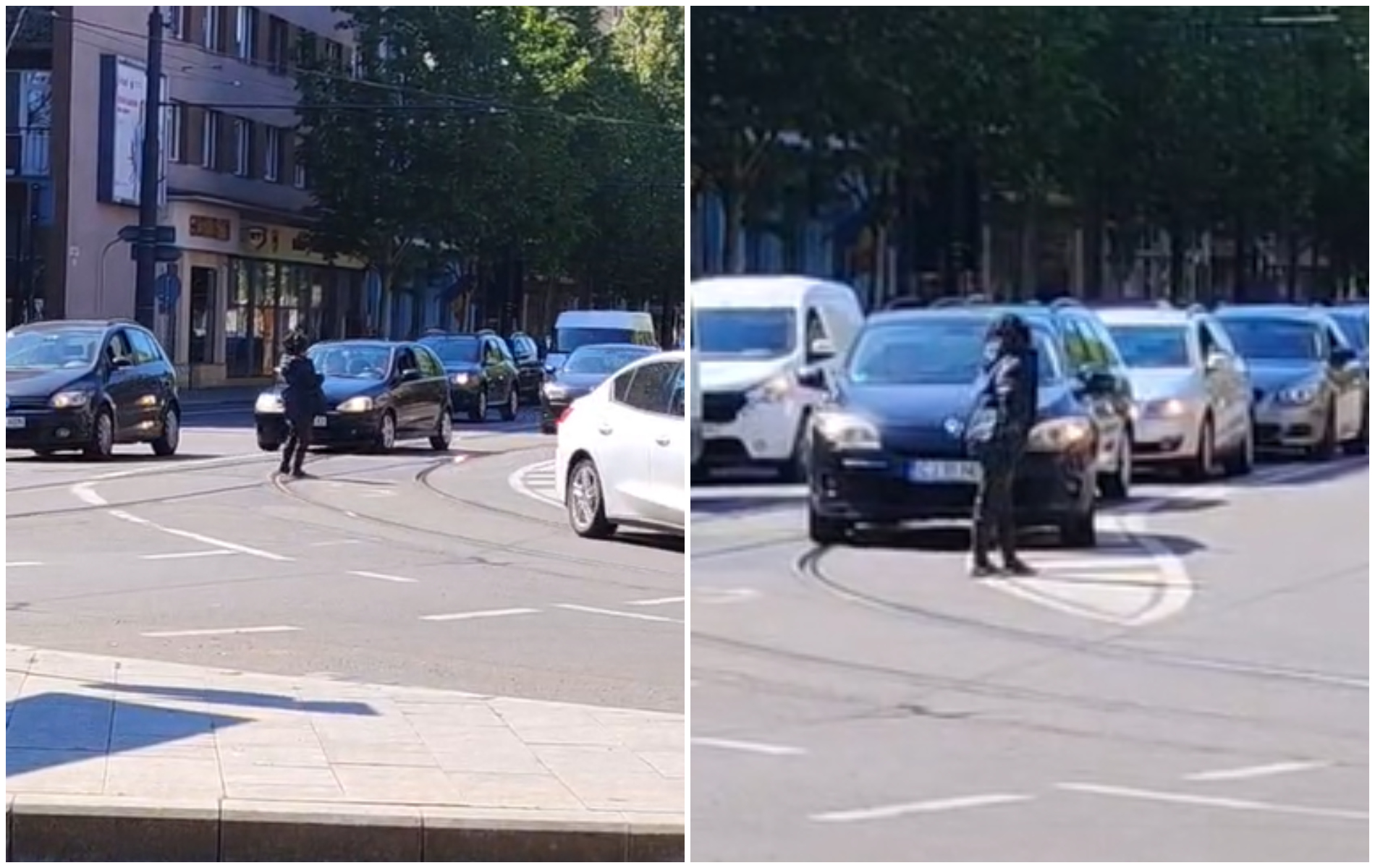 VIDEO Scene socante in Piata Garii din Cluj Napoca O femeie a trecut haotic printre masini punand in pericol traficul Pare sa fie sub influenta drogurilor sau a alcoolului
