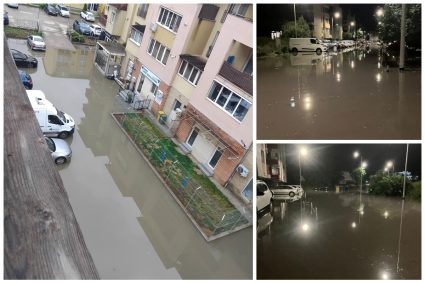 Ploaia torențială de ieri a transformat parcările unor blocuri din Florești în „lagoane” – FOTO