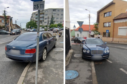 Tupeul unui șofer de Bentley la Cluj! A parcat unde a vrut, blocând jumătate din bandă și trotuarul: Clujenii, scandalizați de „îndrăzneala” acestuia.