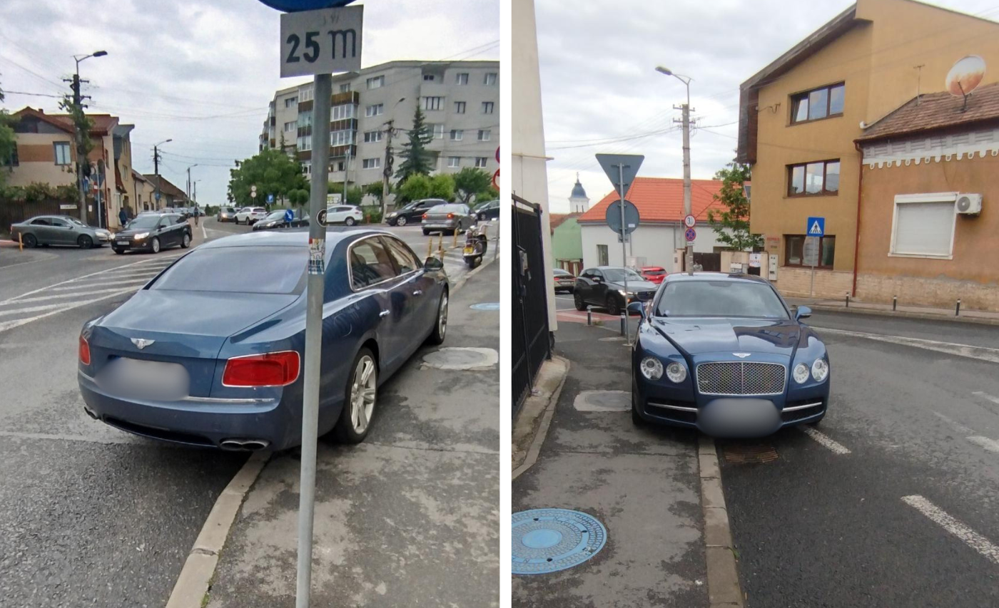 Tupeul unui sofer de Bentley la Cluj A parcat unde a vrut blocand jumatate din banda si trotuarul Clujenii scandalizati de ndrazneala acestuia