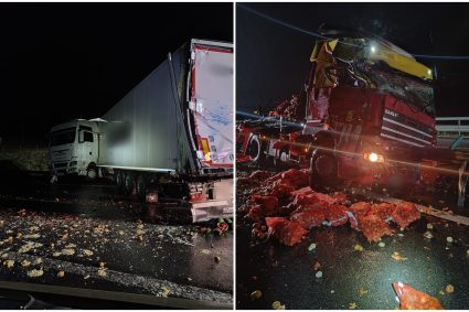 Haos pe Autostrada A10 în mijlocul nopții: două camioane s-au ciocnit, iar pompierii din Cluj au intervenit de urgență. Ce s-a întâmplat cu șoferi?