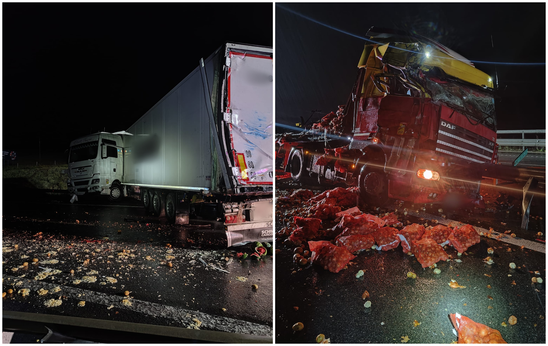 haos pe autostrada a10 in mijlocul noptii doua camioane s au ciocnit iar pompierii din cluj au intervenit de urgenta ce s a intamplat cu soferi