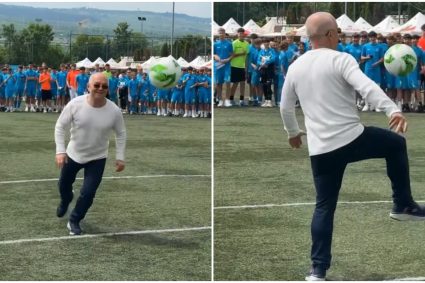 VIDEO. Emil Boc a driblat cu mingea de fotbal ca Maradona. Cum s-a descurcat la penaltiuri: „Pasiune pentru fotbal și încredere!”