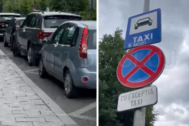 VIDEO Un punct de taxi din Cluj blocat de autoturisme personale soferii sunt obligati sa astepte pe trecerea de pietoni pentru a si desfasura activitatea