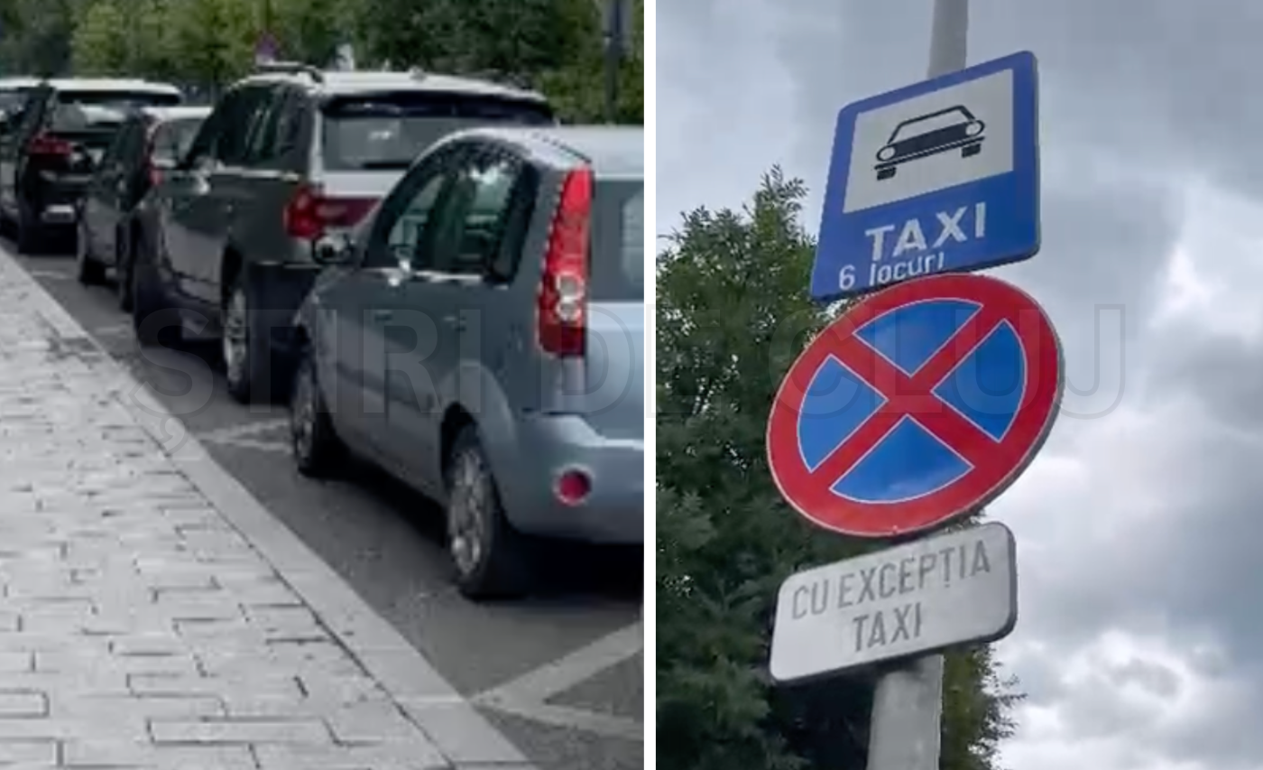 VIDEO Un punct de taxi din Cluj blocat de autoturisme personale soferii sunt obligati sa astepte pe trecerea de pietoni pentru a si desfasura activitatea
