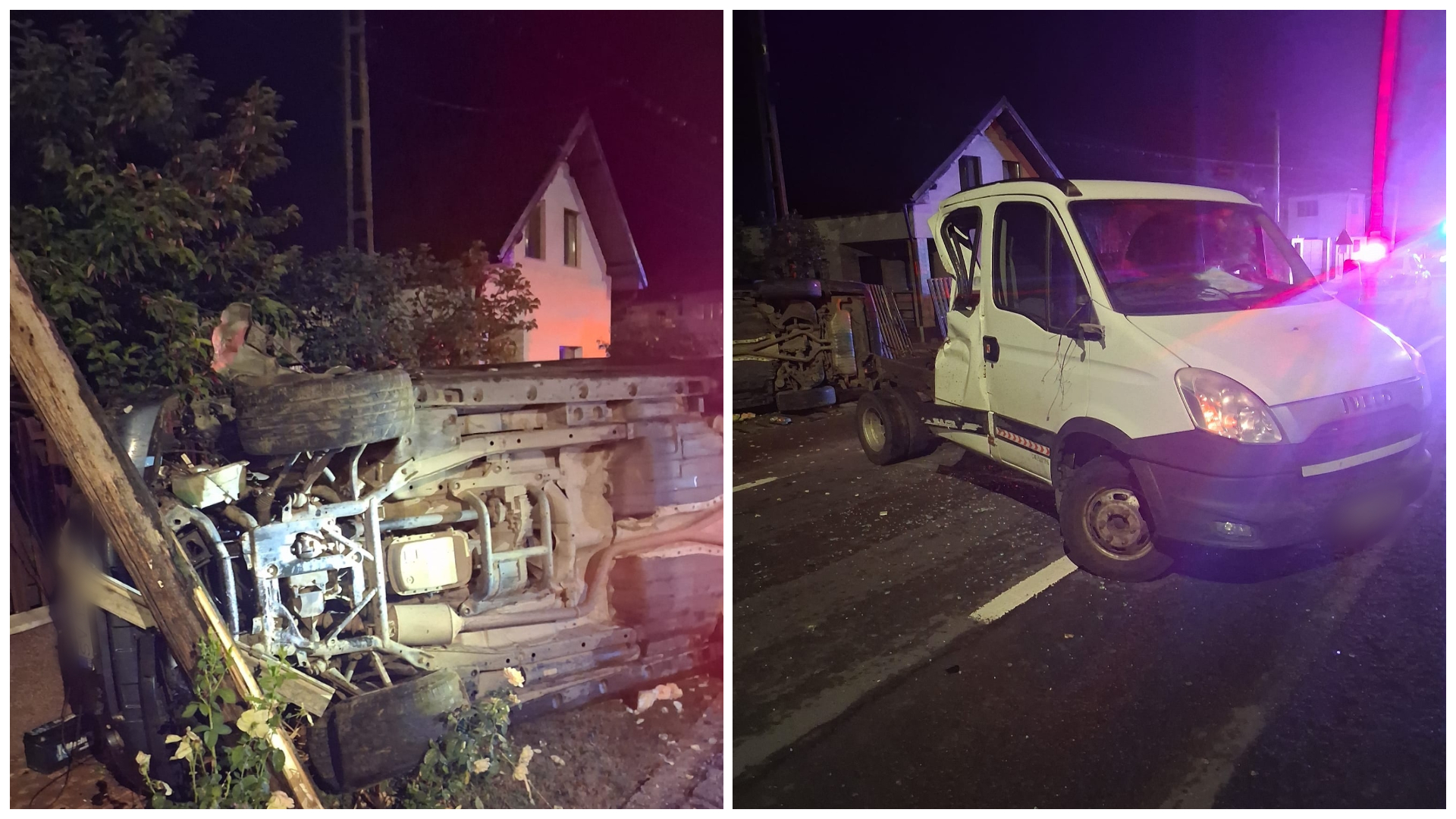 accident in miez de noapte la cluj o masina s a rasturnat dupa ce a colidat cu o autoutilitaria pompierii si echipajul smurd au intervenit rapid