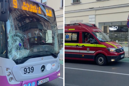 VIDEO. Accident grav pe strada Regele Ferdinand din Cluj-Napoca: O tânără de 17 ani a fost lovită de un autobuz! Care este starea victimei?