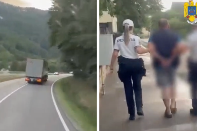 video inconstienta totala la volan un sofer de tir a fost surprins complet beat conducand un ansamblu greu pe un drum din cluj