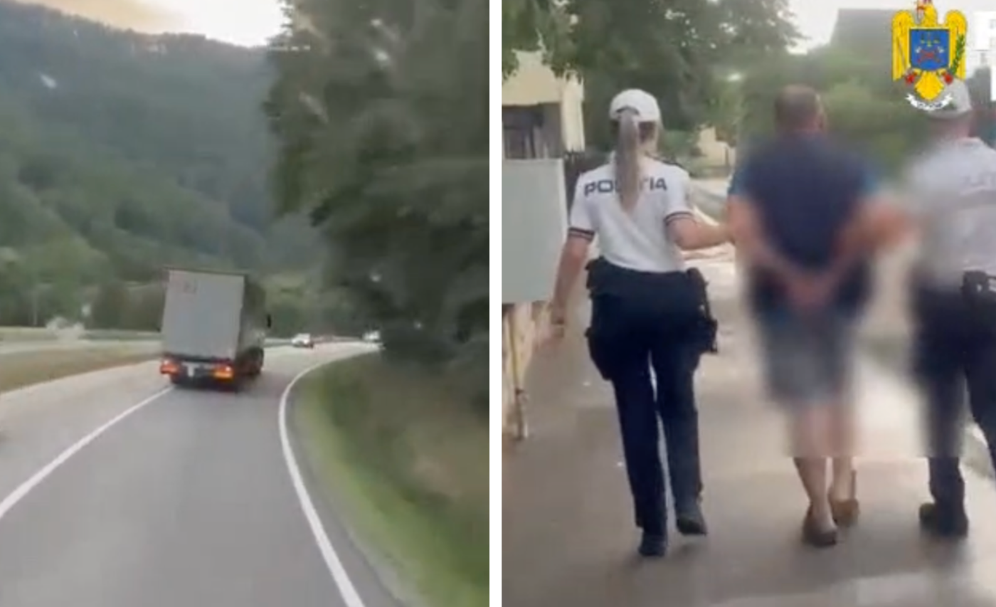 video inconstienta totala la volan un sofer de tir a fost surprins complet beat conducand un ansamblu greu pe un drum din cluj